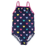 Girls Toddler Swimsuit, Navy Hearts, 2T